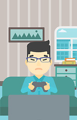 Image showing Man playing video game vector illustration.