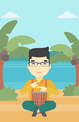 Image showing Man playing ethnic drum vector illustration.