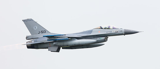 Image showing LEEUWARDEN, THE NETHERLANDS - JUN 11, 2016: Dutch F-16 fighter j