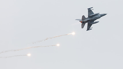 Image showing LEEUWARDEN, THE NETHERLANDS - JUN 11, 2016: Dutch F-16 fighter j