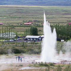 Image showing Impressive eruption of the biggest active geysir, Strokkur, with