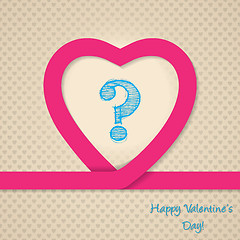 Image showing Pink heart valentine greeting card with scribbled question mark