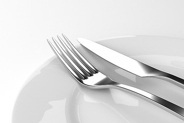 Image showing Fork and knife with plates