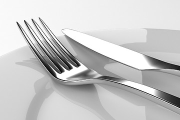 Image showing Fork and knife with plates