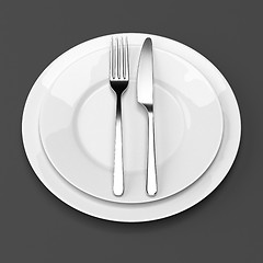 Image showing Fork and knife with plates