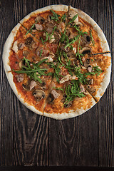 Image showing Pizza with chicken and mushrooms