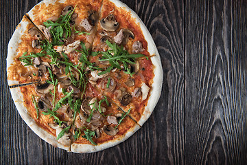 Image showing Pizza with chicken and mushrooms