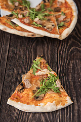 Image showing Pizza with chicken and mushrooms