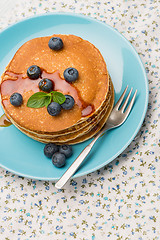 Image showing Pancakes with fresh blackberries