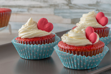 Image showing  Cupcakes with red heart