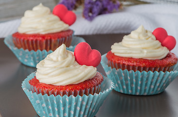 Image showing  Cupcakes with red heart