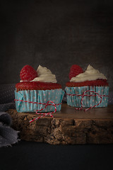 Image showing Red cupcakes with cream cheese frosting