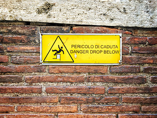 Image showing Danger sign on a brick wall