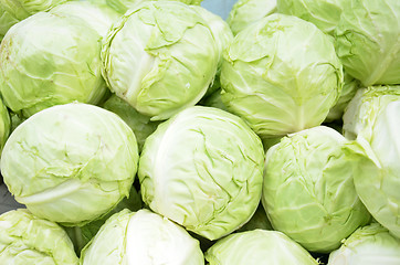 Image showing Green cabbages in a supermarket