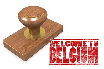 Image showing Red rubber stamp with welcome to Belgium