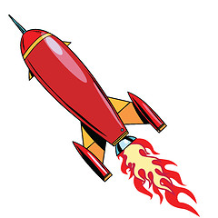 Image showing Retro rocket soars up