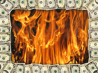 Image showing frame from the dollars on the background of flame