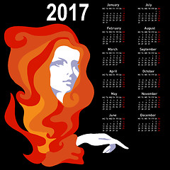 Image showing Stylish calendar with woman for 2017. Week starts on Monday