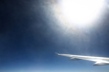 Image showing Airplane wing in sky