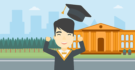 Image showing Graduate throwing up his hat vector illustration.