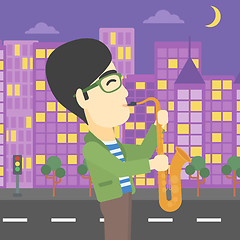 Image showing Musician playing on saxophone vector illustration.