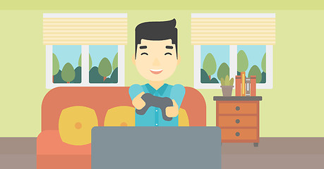 Image showing Man playing video game vector illustration.