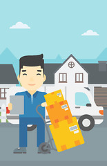 Image showing Delivery man with cardboard boxes.