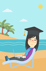 Image showing Graduate lying in chaise lounge with laptop.