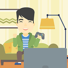 Image showing Man playing video game vector illustration.