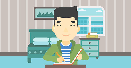 Image showing Journalist writing in notebook vector illustration