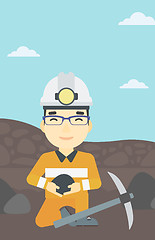 Image showing Miner holding coal in hands vector illustration.