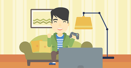 Image showing Man playing video game vector illustration.