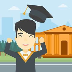 Image showing Graduate throwing up his hat vector illustration.