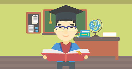 Image showing Graduate with book in hands vector illustration.