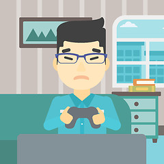 Image showing Man playing video game vector illustration.