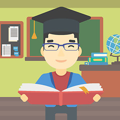 Image showing Graduate with book in hands vector illustration.