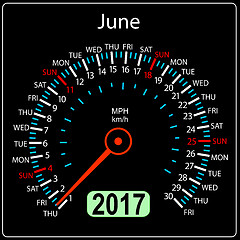 Image showing year 2017 calendar speedometer car. June
