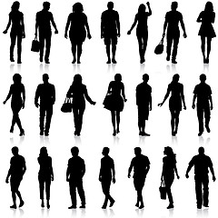 Image showing Black silhouettes of beautiful mans and womans on white 