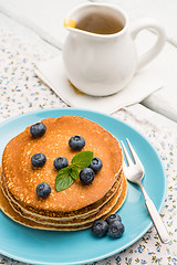 Image showing Pancakes with fresh blackberries