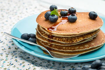 Image showing Pancakes with fresh blackberries