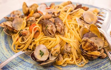 Image showing Real Spaghetti alle vongole in Naples, Italy