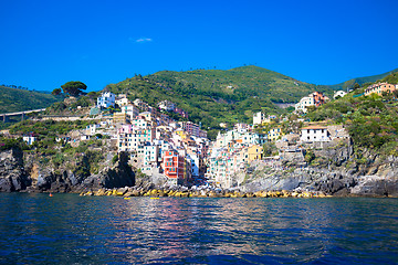 Image showing Riomaggiore in Cinque Terre, Italy - Summer 2016 - view from the