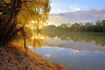 Image showing Siret river and sunrise