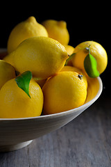 Image showing Fresh lemons with leaves