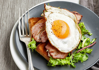 Image showing fried egg on grey plate