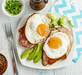 Image showing fried eggs on white plate