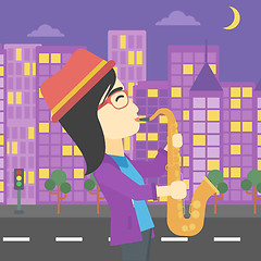 Image showing Woman playing saxophone vector illustration.