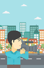 Image showing Cameraman with video camera vector illustration.