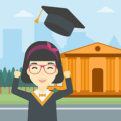 Image showing Graduate throwing up her hat vector illustration.