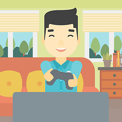 Image showing Man playing video game vector illustration.